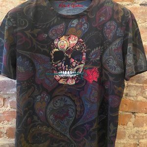 Robert Graham T-Shirt M Rose Skull Short Sleeve